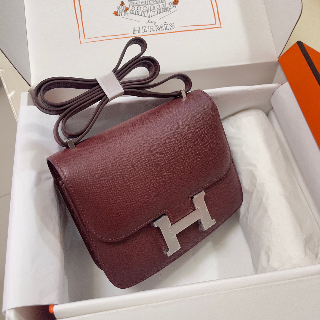 Hermes Constance 18 Mini Shoulder Bag In Bordeaux Epsom Leather